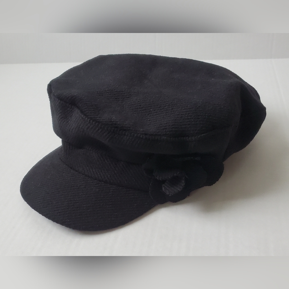 Kelly And Katie Black Newsboy Cap with Flower Accent